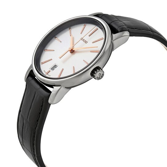 Rado Diamaster Quartz Silver Dial Black Leather Ladies Watch - R14064105