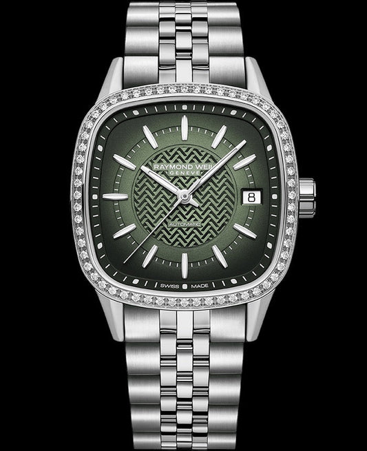 Raymond Weil Freelancer Ladies Automatic Green Dial Bracelet Watch, 34.5 X 34.5 mm - 2490Sts52051