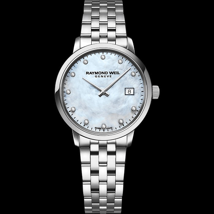 Raymond Weil Toccata Ladies White Mother-Of-Pearl Diamond Quartz Watch, 29mm - 5985St97081