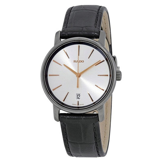 Rado Diamaster Quartz Silver Dial Black Leather Ladies Watch - R14064105