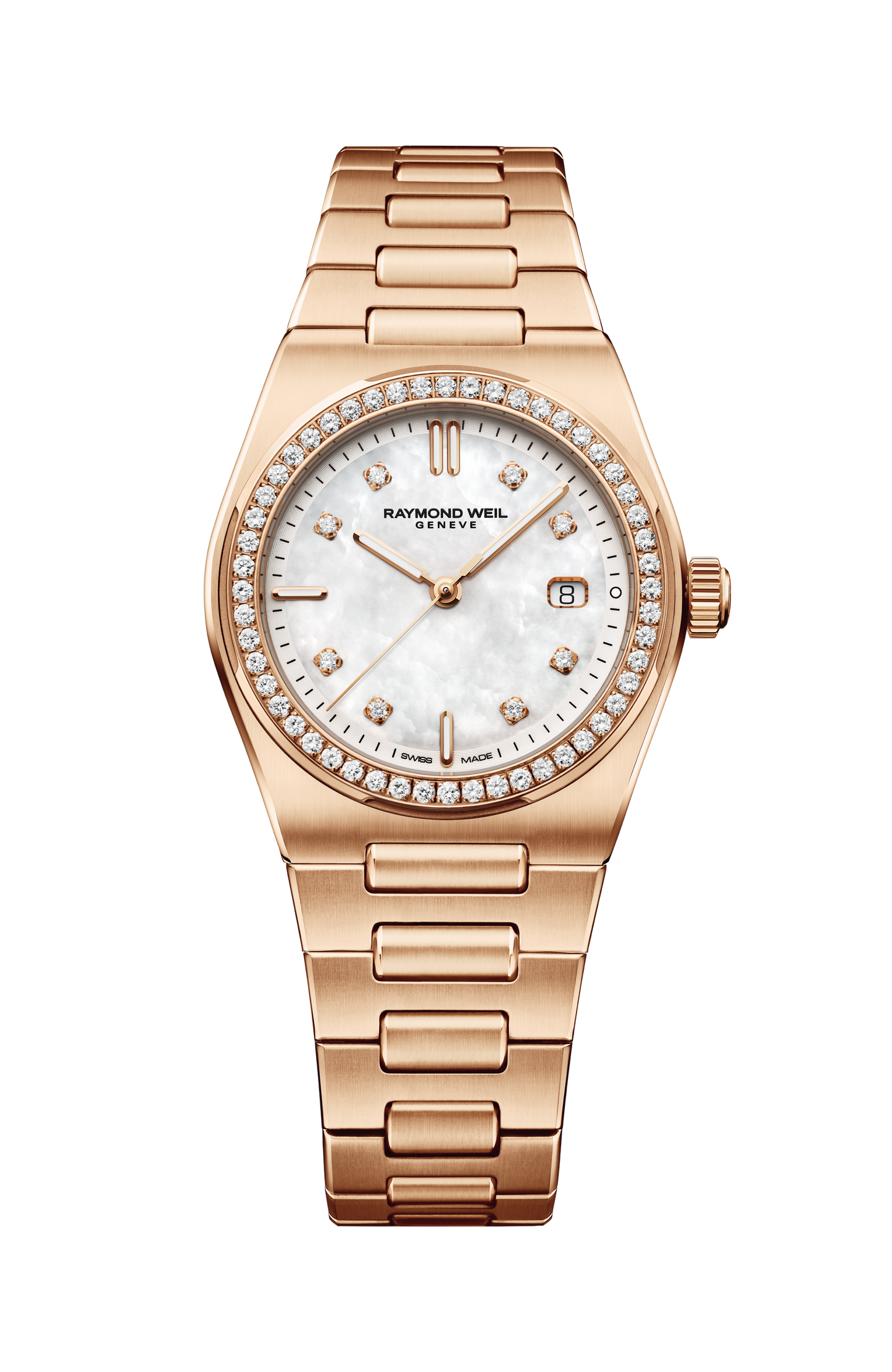 Raymond Weil A.R.T. Mother-of-pearl Dial Diamond-Set Bezel Integrated Bracelet Stainless Steel With Rose Gold PVD 30mm Ladies Watch - 1250-P5S-97081