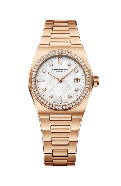 Raymond Weil A.R.T. Mother-of-pearl Dial Diamond-Set Bezel Integrated Bracelet Stainless Steel With Rose Gold PVD 30mm Ladies Watch - 1250-P5S-97081