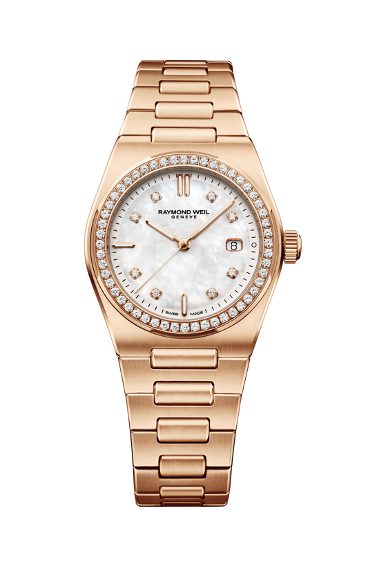 Raymond Weil A.R.T. Mother-of-pearl Dial Diamond-Set Bezel Integrated Bracelet Stainless Steel With Rose Gold PVD 30mm Ladies Watch - 1250-P5S-97081