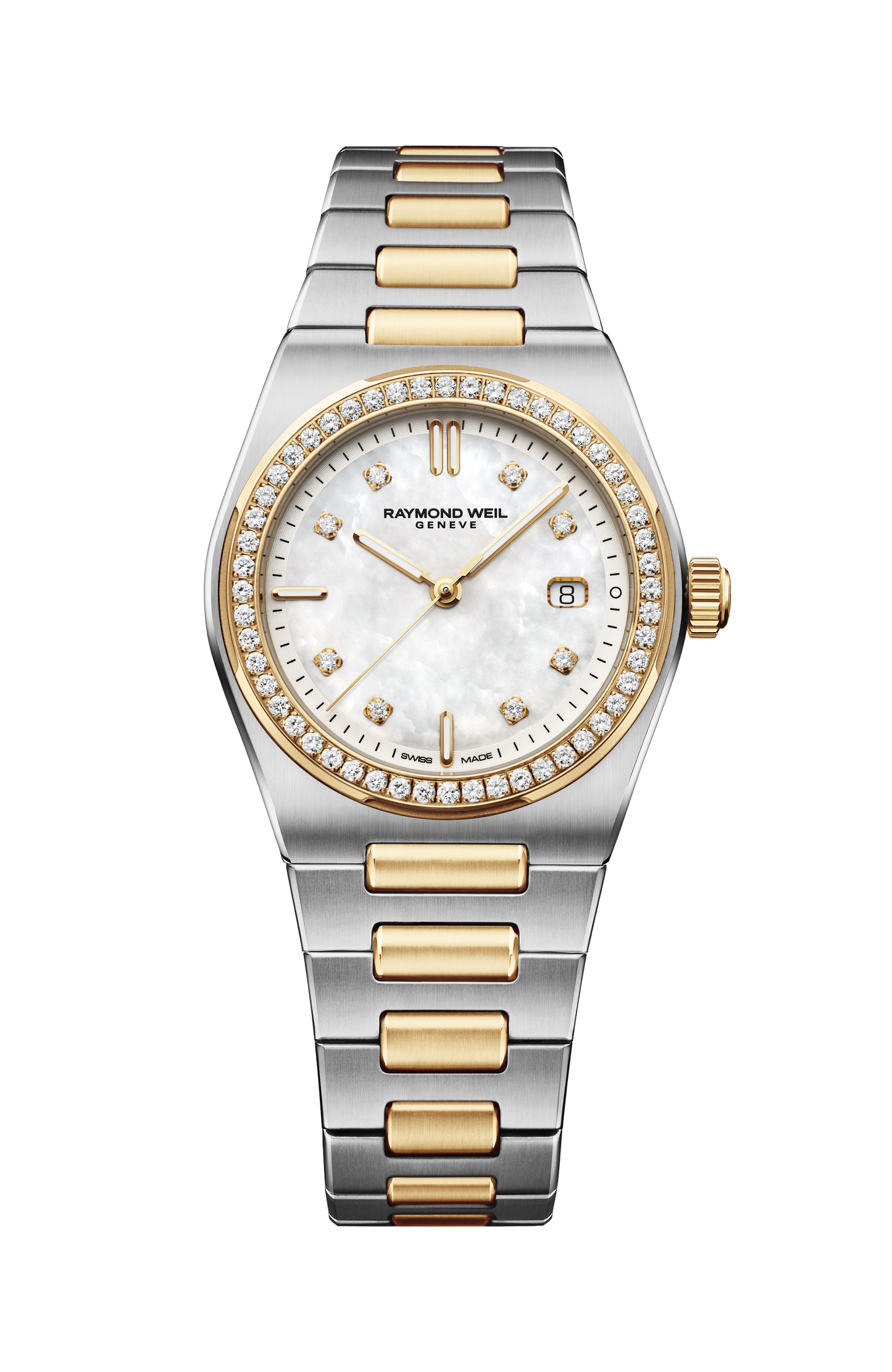 Raymond Weil A.R.T. Mother-of-pearl Dial Diamond-Set Bezel Integrated Bracelet Two-Tone Stainless Steel 30mm Ladies Watch - 1250-SPS-97081