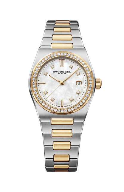 Raymond Weil A.R.T. Mother-of-pearl Dial Diamond-Set Bezel Integrated Bracelet Two-Tone Stainless Steel 30mm Ladies Watch - 1250-SPS-97081