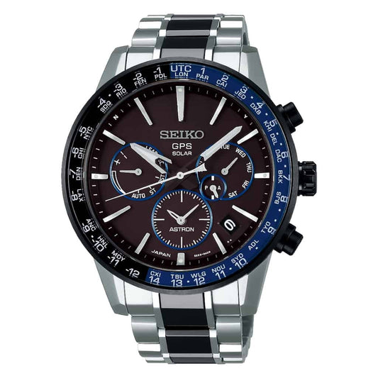 Seiko Astron Gps Dual Time Solar 43.5mm Black Dial Titanium And Ceramic Bracelet - Ssh009J